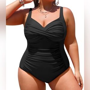 Yonique Plus Size Ruched One Piece Swimsuit Women’s US Size 30W Twist Front